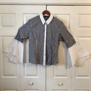 Black and White Striped Blouse with Bell Sleeves!